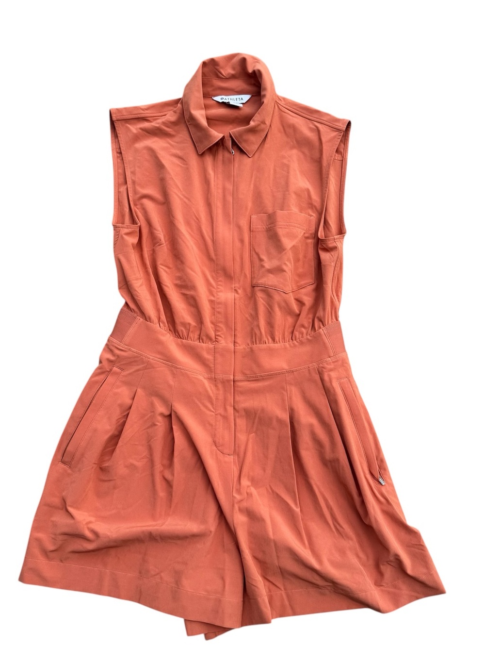 Athleta Brooklyn Utility Sleeveless Collared Romper, Size 4P, Rust Fall Romper